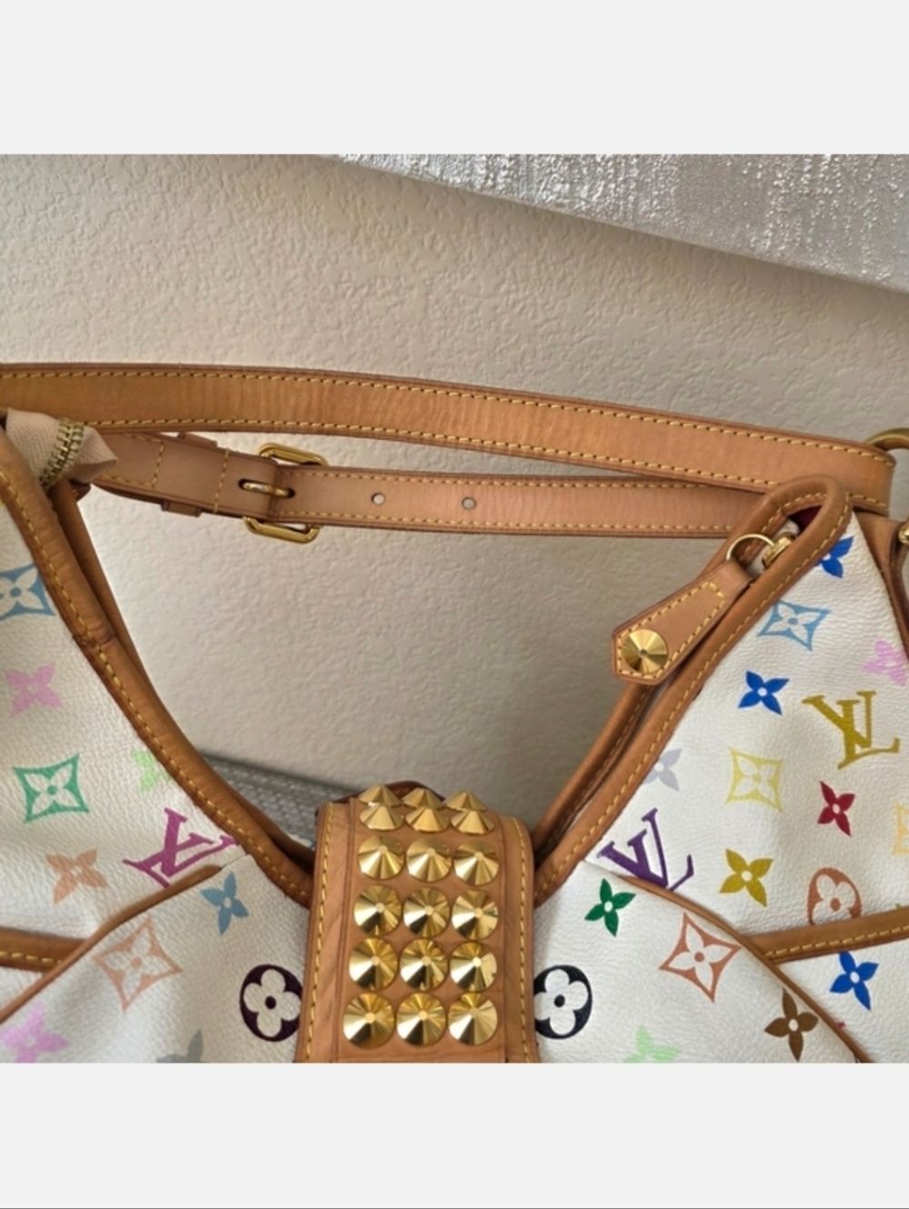 ♥RARE Louis Vuitton White Murakami Multicolor Monogram Gold Studded Shoulder Bag - Picture 10 of 15